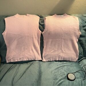 Two large Pink Sleeveless Ribbed Turtleneck sweater tops stained